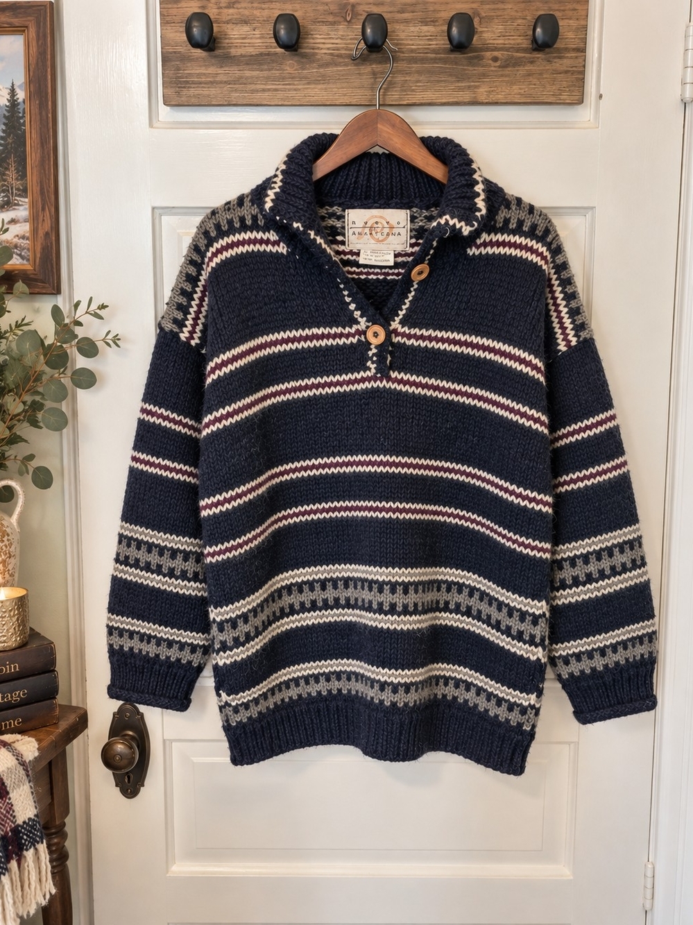Vintage Nuevo Americana 100% Wool Ecuador Chunky Knit Pullover Sweater